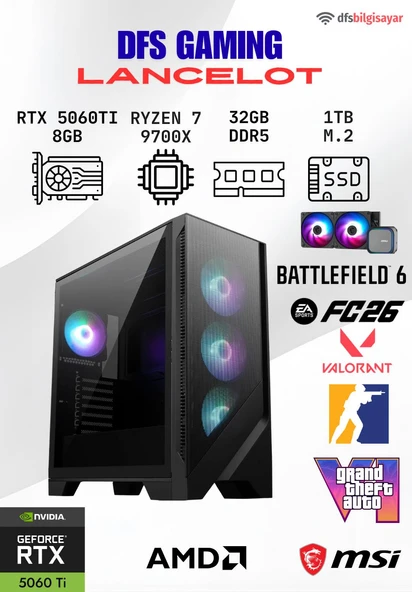 DFS GAMING LANCELOT RYZEN 7 9700X-B650M-RTX 5060 TI 8GB-32GB DDR5 RAM-1TB M.2 SSD-OYUNCU BİLGİSAYARI ürün görseli