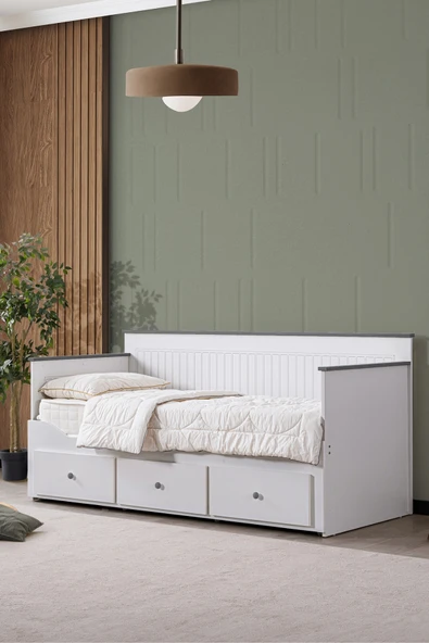 Yavrulu Karyola, Marmaris Divan Karyola Çekmeceli Açılır Çift Kişilik Karyola + Soft Yatak -Antrasit - 2