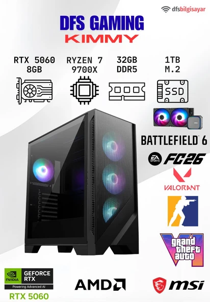DFS GAMING KIMMY RYZEN 7 9700X-B650M-RTX 5060-32GB DDR5 RAM-1TB M.2 SSD-OYUNCU BİLGİSAYARI ürün görseli