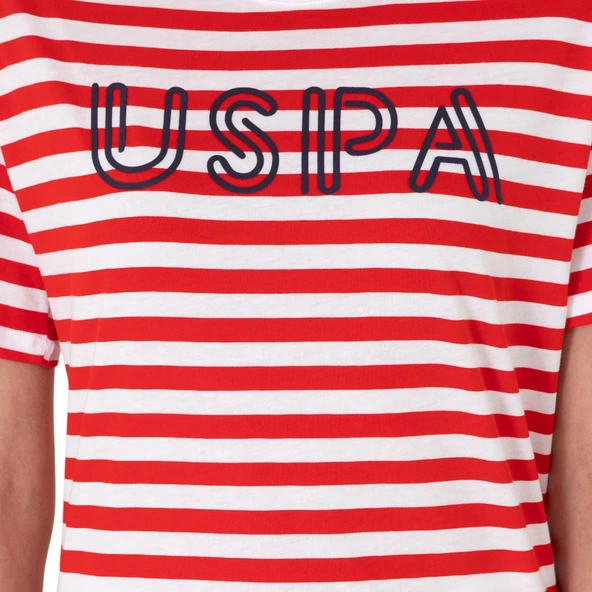 Kadın Kırmızı Çizgili Bisiklet Yaka Tişört - Resim 5