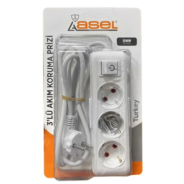 Asel 3'Lü Akım Korumalı 1,5mt Kablo Priz