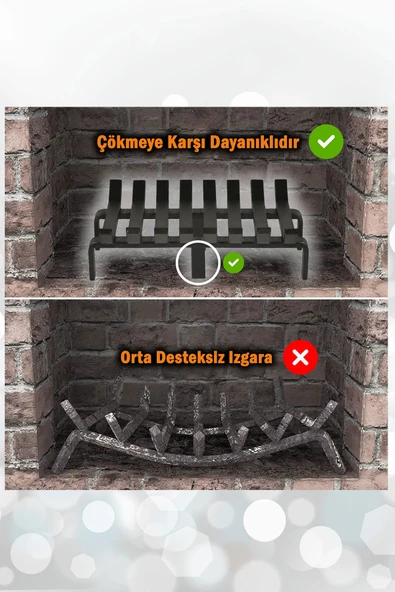 Şömine Izgarası 8 Çubuklu 48 Cm X 32 Cm Ekstra Dar Gözlü Izgara - 5