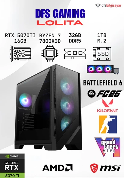 DFS GAMING LOLITA RYZEN 7 7800X3D-B650M-RTX 5070 TI 16GB-32GB DDR5 RAM-1TB M.2 SSD-OYUNCU BİLGİSAYARI ürün görseli