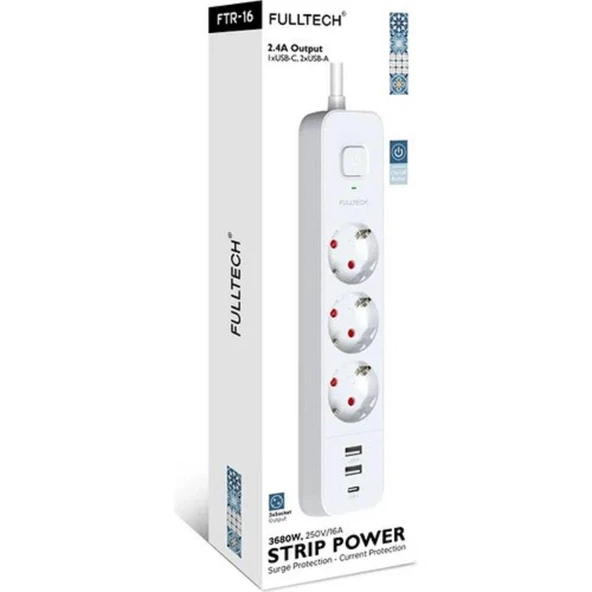 Fulltech FTR-16 Priz 1,8mt Usb'li 3'Lü - 06422