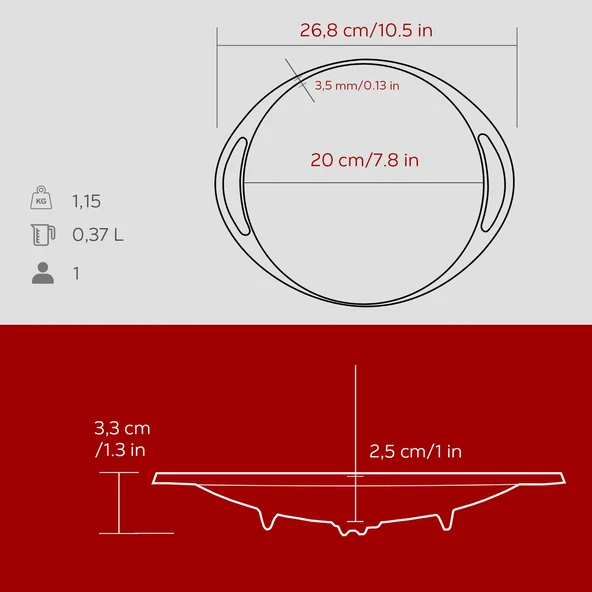 Lava Döküm Yuvarlak Saç Kavurma Tavası Döküm Demir Yekpare Çift Kulplu Çap(Ø)20cm.-Bordo - Resim 5