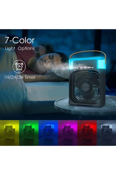 Tntech 5 Spreyli Işıklı Su Püskürtmeli Vantilatör Mini Fan Buhar Makinesi Nemlendirici Siyah TNT-HR001 - 4