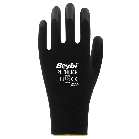 Beybi Poliüretan Kaplı Pu Touch Eldiven Siyah No:8 - 2
