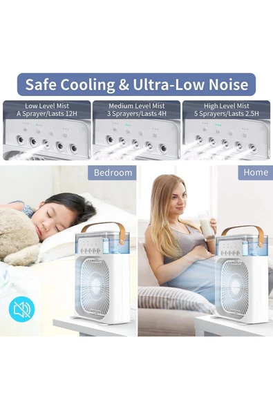 Tntech 5 Spreyli Işıklı Su Püskürtmeli Vantilatör Mini Fan Buhar Makinesi Nemlendirici Siyah TNT-HR001 - 3