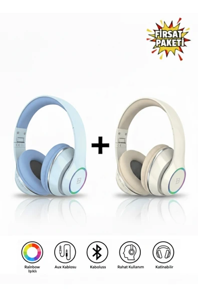 Tech&bello accessories Kablosuz Kulaküstü Mavi-Krem Bluetooth Kulaklık Stereo-Mikrofon-aux Sd Kart HK-035 ürün görseli