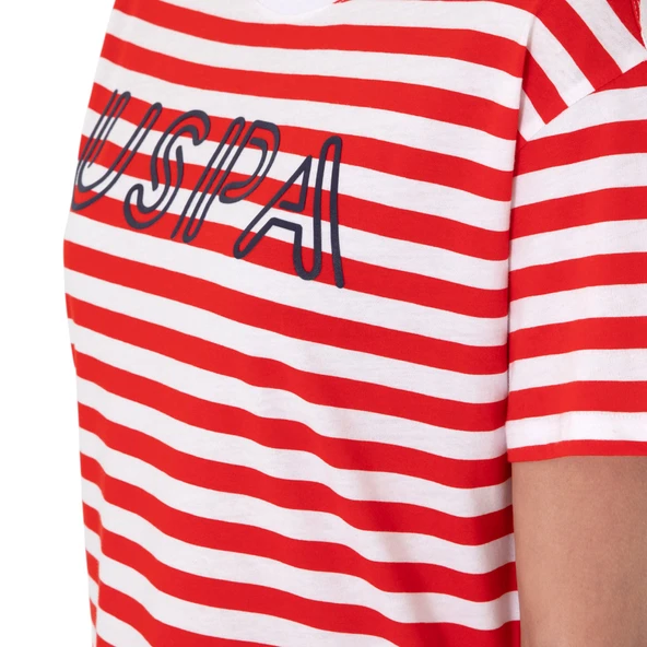 Kadın Kırmızı Çizgili Bisiklet Yaka Tişört - Resim 6