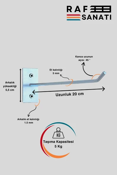 50 Adet Duvar Kancası 20 Cm Duvar ve Suntaya Monte Askı Vidalı Kanca Raf Kancası Raf Askısı Aksesuar Tel - Resim 2