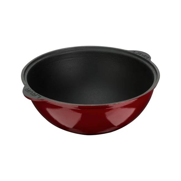 Lava Döküm Yuvarlak Özbek Kazanı / Tencere. Döküm Demir Yekpare Kulplu Çap(Ø)30cm.-Bordo - Resim 2