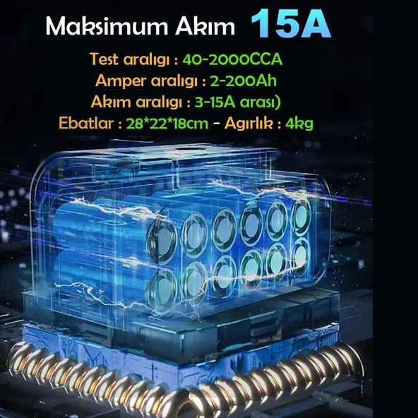 Lancol Akü Test ve Sarj Cihazi 12V/15A CAT-300 - Resim 4