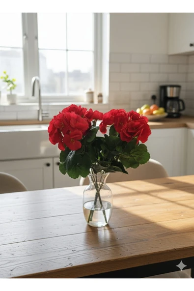 Yapay Çiçek Büyük Sardunya 7 DALLI Demet 40 cm Kırmızı ev dekor saksı vazo süsü ürün görseli