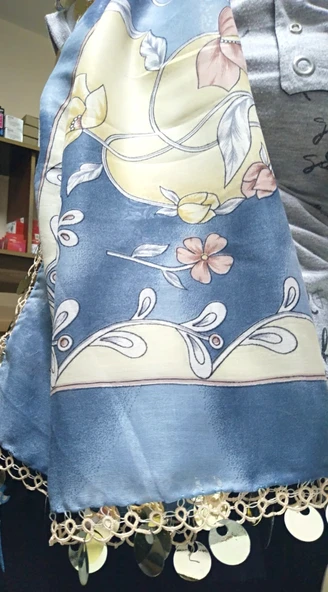 El işi Mavi Desenli Pullu Mekik Oyası Yazma/Yemeni - Resim 4