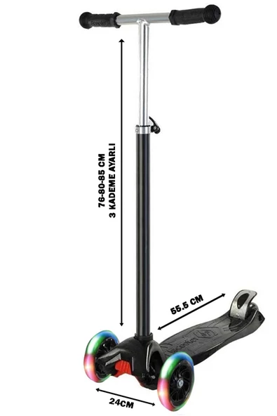 Tntech 4 Tekerlekli (ARKA ÇİFT TEKERLEK) Metal Mandallı Yükseklik Ayarlı Işıklı Scooter - Resim 6