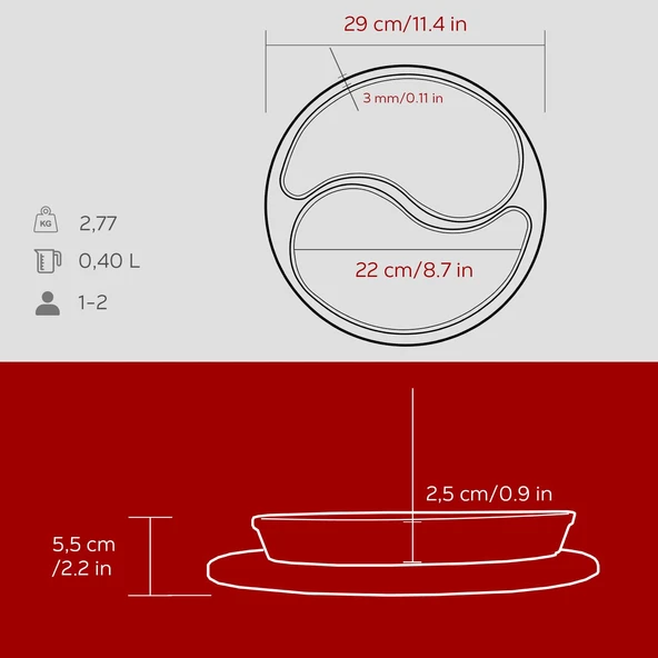 Lava Döküm Damla Formlu 2'li Set Yingyang Fajita Tabağı Kayın Servis Ahşabı Ölçü 10x20cm.-Bordo - Resim 5