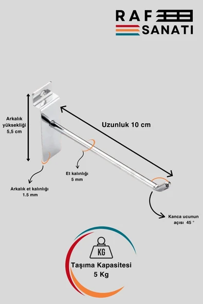 10 Adet Kanallı Pano Kancası 10 cm - Askı Kanca Raf Askısı Raf Aksesuar Tel Askı Raf Kancası - Resim 2