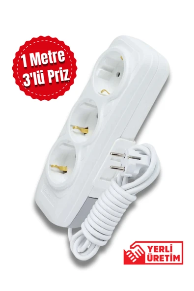 Tntech 3'lü Priz Topraklı 1m Uzatma Kablosu 9228 ürün görseli