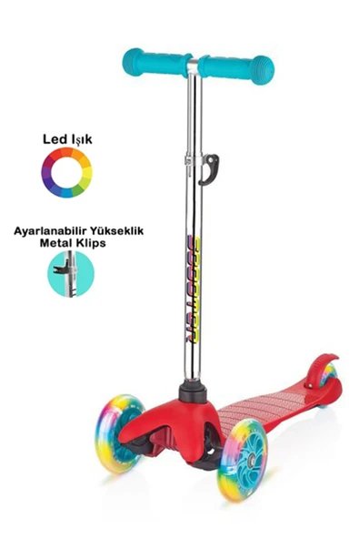 Tntech 3 Tekerlekli (7Renk Işıklı) Gövde Sıkıştırma Mandallı Yükseklik Ayarlı Işıklı Scooter ürün görseli