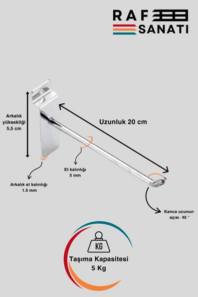 10 Adet Kanallı Pano Kancası 20 cm - Askı Kanca Raf Askısı Raf Aksesuar Tel Askı Raf Kancası - Resim 2