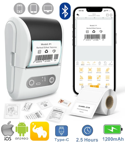 Ventus Mpia P1 Etiket Yazıcısı Termal Kablosuz Android İos