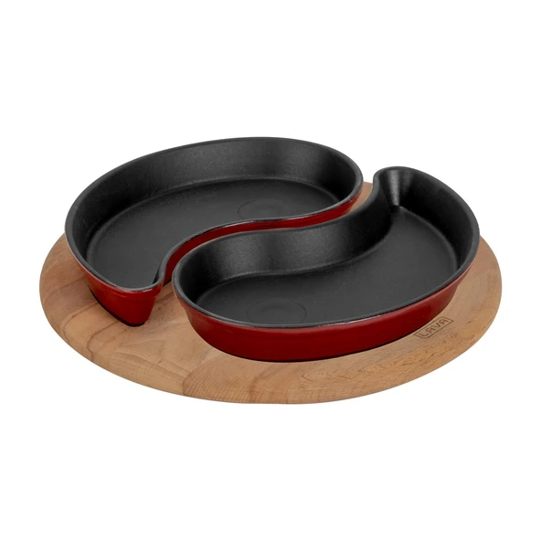 Lava Döküm Damla Formlu 2'li Set Yingyang Fajita Tabağı Kayın Servis Ahşabı Ölçü 10x20cm.-Bordo ürün görseli