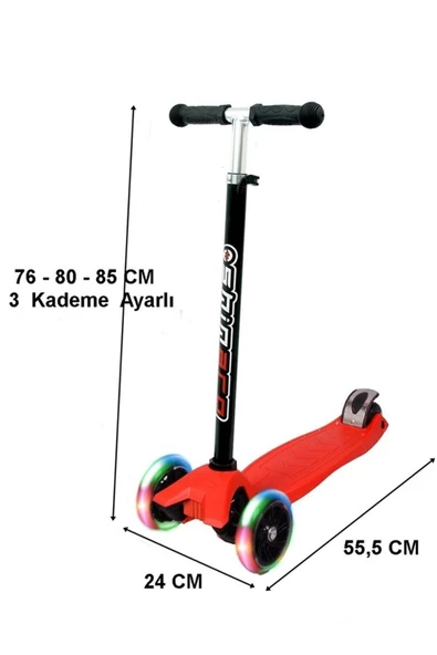 Tech bello 4 Tekerlekli (ARKA ÇİFT TEKERLEK) Metal Mandallı Yükseklik Ayarlı Işıklı Scooter - Resim 4