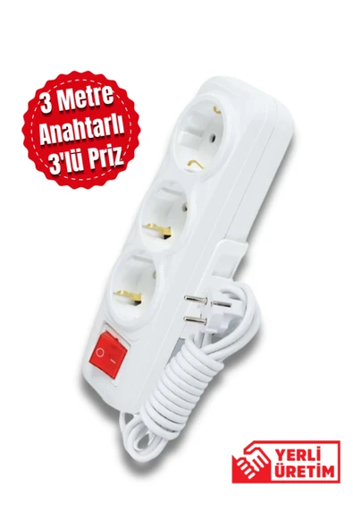 Tntech 3 Metre 3'lü Anahtarlı Topraklı Grup Priz 9236 ürün görseli