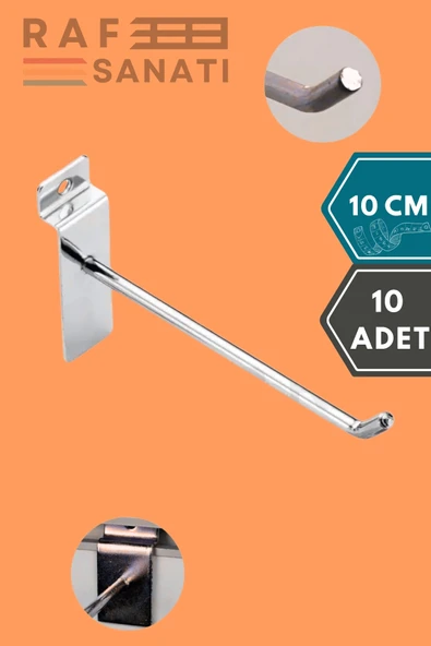 10 Adet Kanallı Pano Kancası 10 cm - Askı Kanca Raf Askısı Raf Aksesuar Tel Askı Raf Kancası ürün görseli