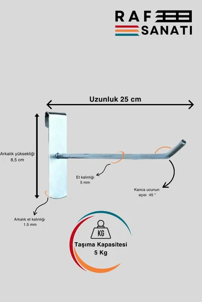 10 Adet Tel Pano Kancası 25 cm - Askı Kanca Raf Askısı Raf Aksesuar Tel Askı Çorap Kancası - Resim 2