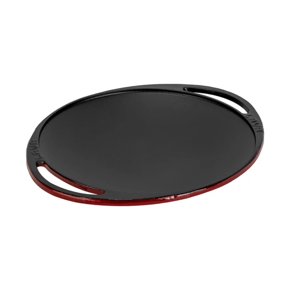 Lava Döküm Yuvarlak Saç Kavurma Tavası Döküm Demir Yekpare Çift Kulplu Çap(Ø)28cm.-Bordo - Resim 2