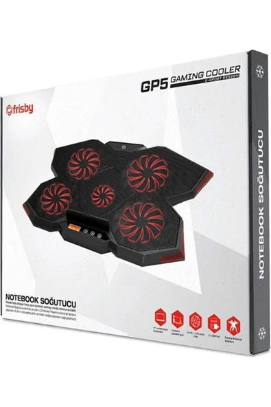 FRISBY Fnc-5255b Gp5 E-sport Design 5 Fanlı Ledli Lcd Kontrol Panelli 15-17" Pro Standlı Notebook Soğutucu - Resim 4