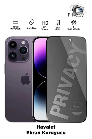 Tntech İPHONE 14 PRO UYUMLU TAM KAPATAN HAYALET EKRAN KORUYUCU PRİVACY TAMPERLİ KIRILMAZ CAM ürün görseli
