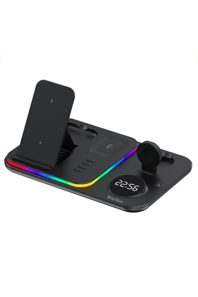 Tech&bello accessories 5in1 Telefon Saat Kulaklık Wireless Şarj Cihazı Rgb Işıklı Katlanabilir 30w A82 - Resim 3
