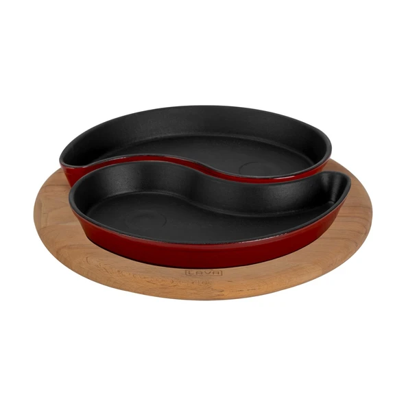 Lava Döküm Damla Formlu 2'li Set Yingyang Fajita Tabağı Kayın Servis Ahşabı Ölçü 10x20cm.-Bordo - Resim 2