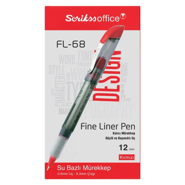 Scrikss Fineliner Tükenmez Kalem 0.6 Kırmızı (FL-68) 12 Adet ürün görseli