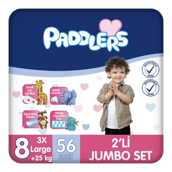 Paddlers Bebek Bezi 8 Numara XXX-Large 56 Adet (25+Kg) 2'li Jumbo Set ürün görseli