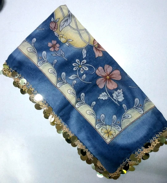 El işi Mavi Desenli Pullu Mekik Oyası Yazma/Yemeni - Resim 2