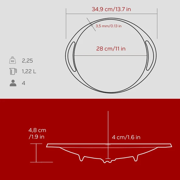 Lava Döküm Yuvarlak Saç Kavurma Tavası Döküm Demir Yekpare Çift Kulplu Çap(Ø)28cm.-Bordo - Resim 5