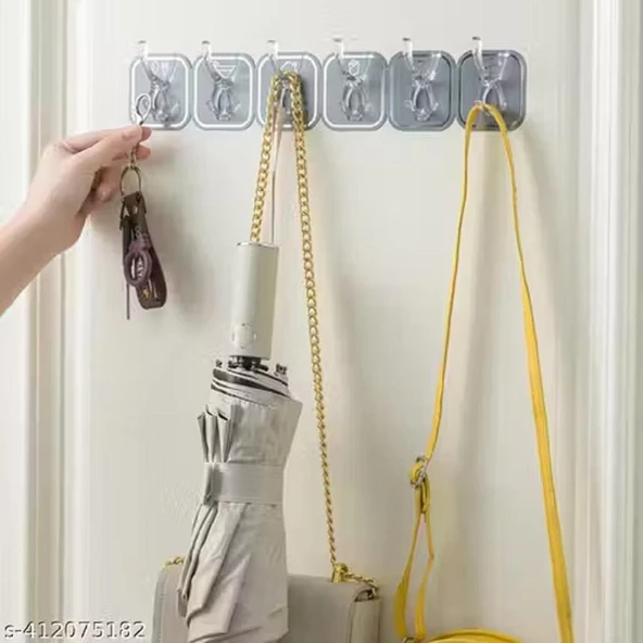 3B Trend Koparılabilen Kendinden Yapışkanlı Figürlü 6'lı Askı Gri ürün görseli 1