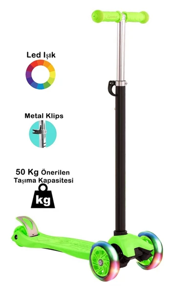 Tntech 4 Tekerlekli (ARKA ÇİFT TEKERLEK) Metal Mandallı Yükseklik Ayarlı Işıklı Scooter ürün görseli