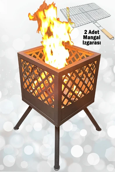 Ateş Çukuru 2 Adet Mangal Izgaralı Bahçe Şöminesi Barbekü Soba Firepit Ateş Çanağı