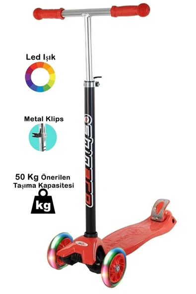 Tech bello 4 Tekerlekli (ARKA ÇİFT TEKERLEK) Metal Mandallı Yükseklik Ayarlı Işıklı Scooter ürün görseli