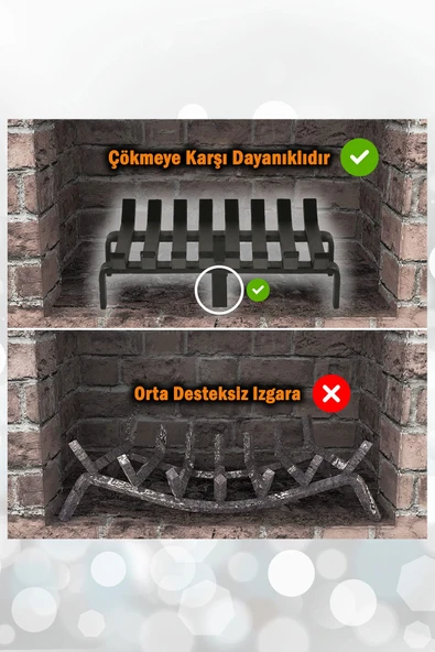 Şömine Izgarası 10 Çubuklu 60 Cm X 32 Cm Ekstra Dar Gözlü Izgara - 5