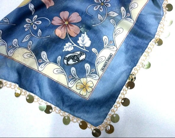 El işi Mavi Desenli Pullu Mekik Oyası Yazma/Yemeni - Resim 3