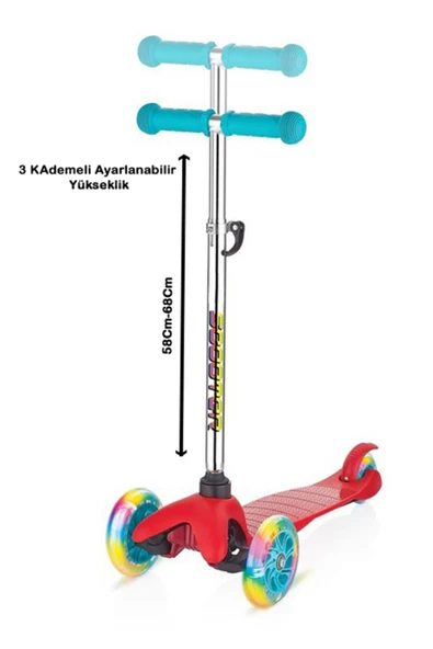 Tntech 3 Tekerlekli (7Renk Işıklı) Gövde Sıkıştırma Mandallı Yükseklik Ayarlı Işıklı Scooter - Resim 2