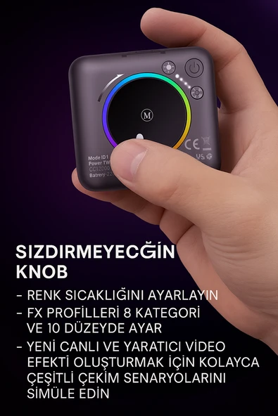 D12s RGB Video Işığı  2500K 9000K Renk Sıcaklığı   2000mAh Batarya - 4