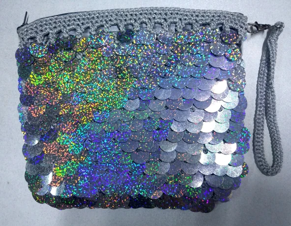 Pullu Clucht Çanta Parlak Gümüş Renk - 2