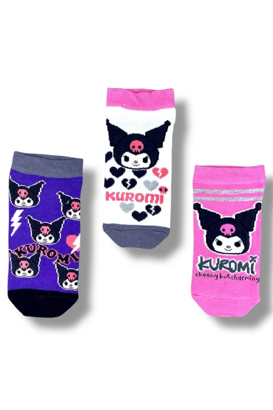kuromi Lisanslı Kız Çocuk 3 Çift Patik Çorap 22841 ürün görseli